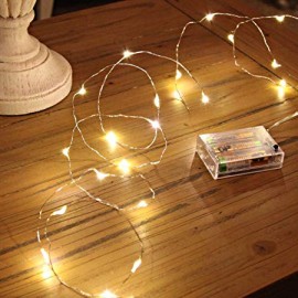 ZYME® 2m Battery Operated Silver 20 LED Decorative Strings Fairy Lights (Light Warm White Yellow)